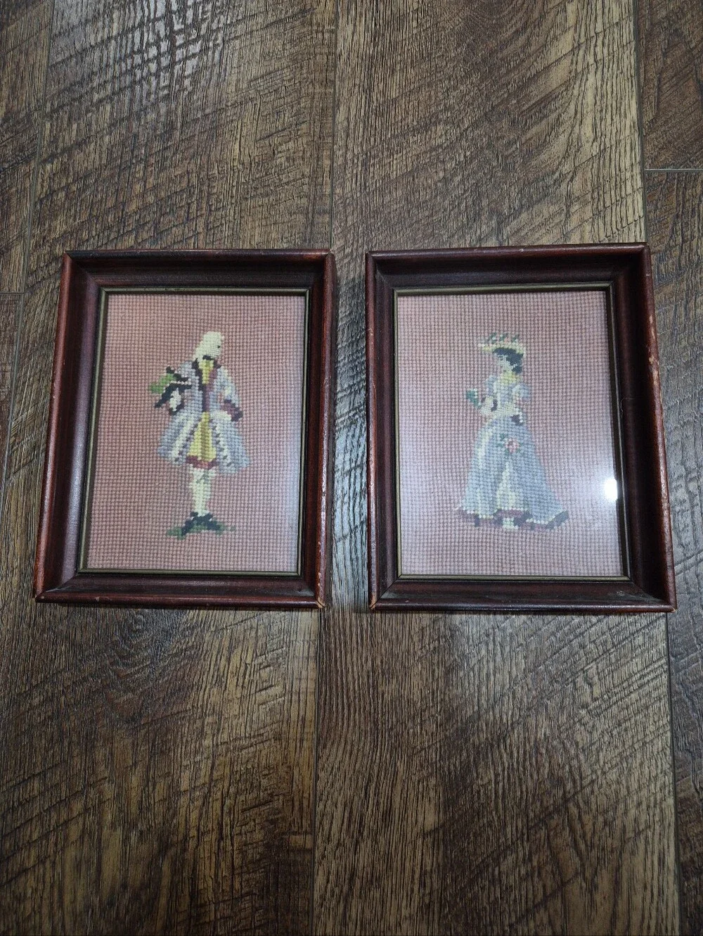 Vintage Wooden Framed Cross Stitch Needlepoint Victorian Art Lot